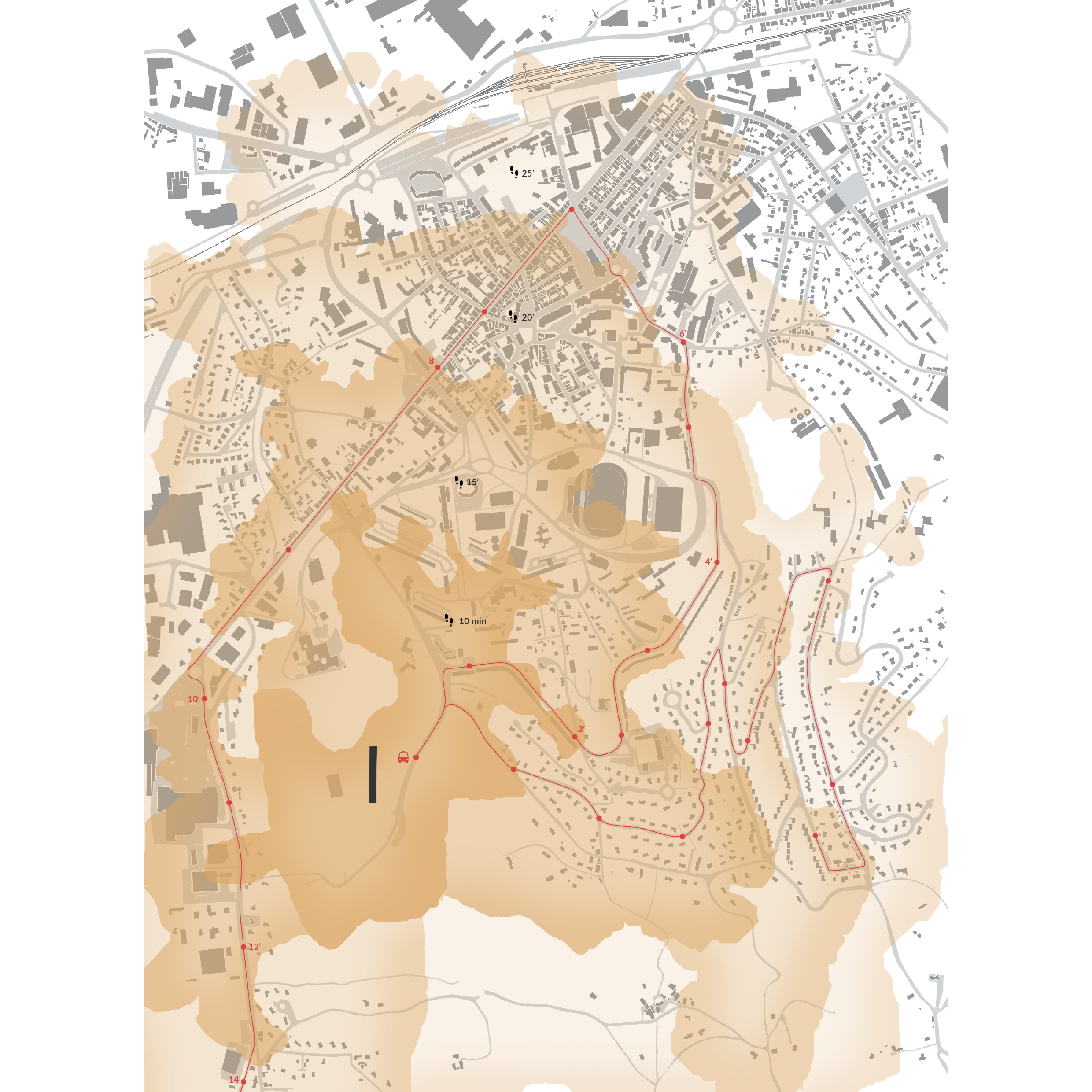 connections - bus line and walking distances from l'Unité